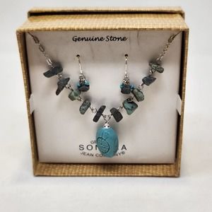 Sonoma Necklace Pierced Earring Gift Set Genuine Blue Stone Scarab Pendant